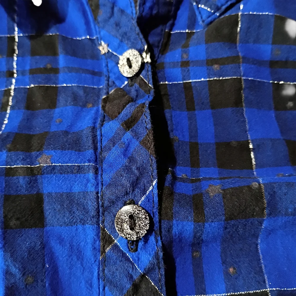 Fair Justice Girls Glittery Blue Star Plaid Long Sleeve Button‎ Up S/12 Cowgirl